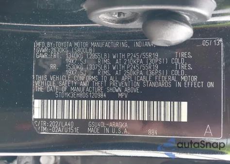 2013 Toyota Highlander Limited V6 from USA, damaged, VIN 5TDYK3EH8DS120984